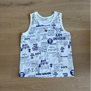 AAPE Tank Top Sleeveless Moonface Universe Size M White Blue